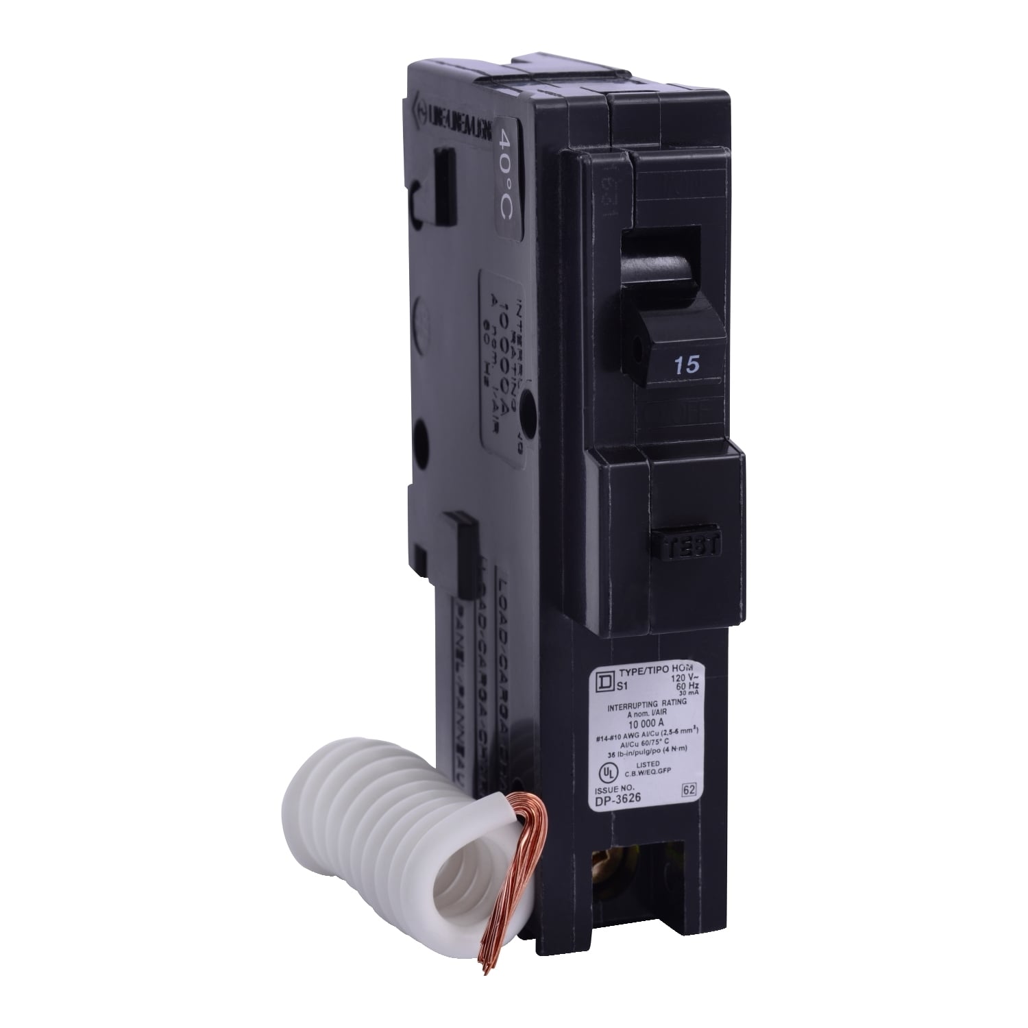 HOM115EPD Homeline Miniature Circuit Breaker, 15 Amp, 1 Pole, 120V