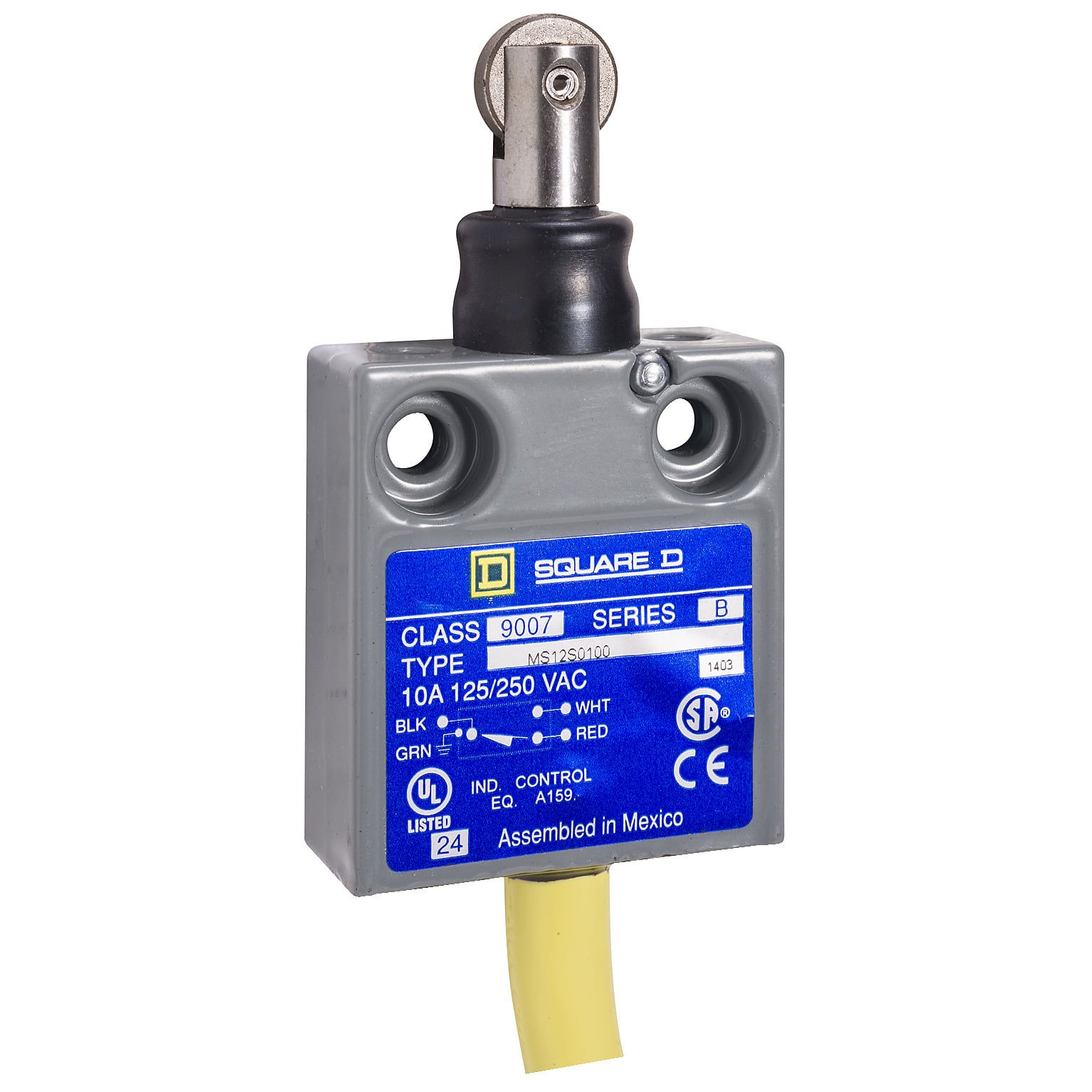 9007MS limit switch - parallel roller plunger - booted - 18' bottom cable