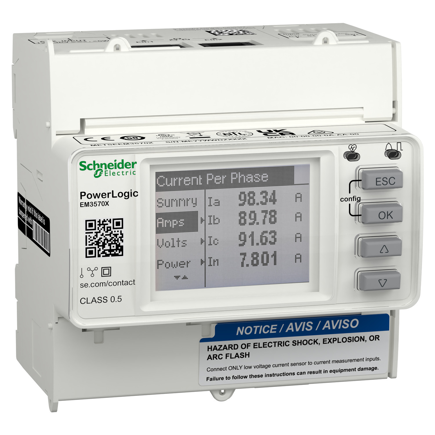 DIN rail meter, PowerLogic EM3570, Ethernet, LVDC, LVCT input