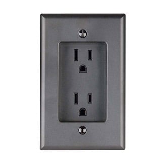 15 Amp 1-Gang Recessed Duplex Receptacle, Residential Grade, with Screws Mounted to Housing, Black