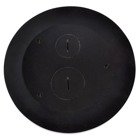 Furniture Feed Cover, 8 Inch Flange Diameter, 1 Inch and 1-1/2 Inch Threaded Plugs, Solid Aluminum with Black Powder Coated Finish, For Flush Service Round Floor Box, 140 Cubic Inches, Opening Diameter 5-31/32 Inches, Base Diameter 8-1/8 Inches, Depth 6 Inches, 1 Inch and 1-1/2 Inch Conduit Hubs, Non-Metallic, Minimum Concrete Depth Flush 4 Inches Furniture Feed 3-1/2 Inches