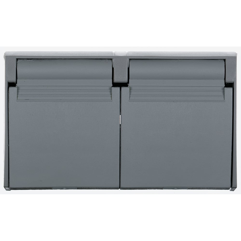 Weatherproof Cover, Duplex Horizontal, Self Closing Flip Lid, Gray with Black Gasket
