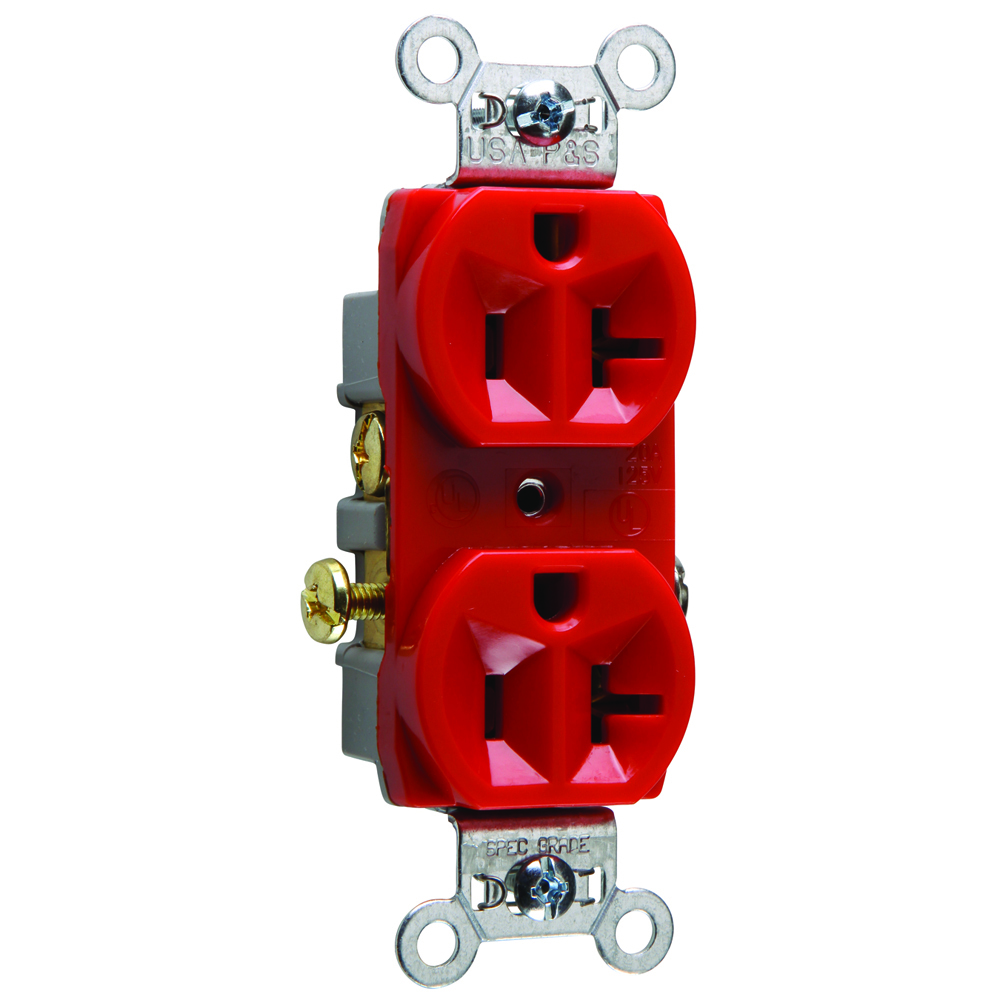 Commercial Spec Grade Duplex Receptacle Side Wire 20amp 125volt Red