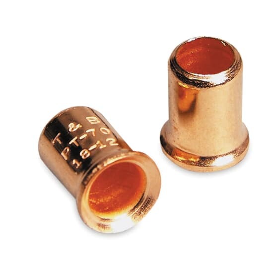 Non-Insulated Crimp-On Wire Joint, Length .37 Inches, Base Diameter .31 Inches, Wire Rage 3-#18 to 4-#12 Steel, Copper Plated