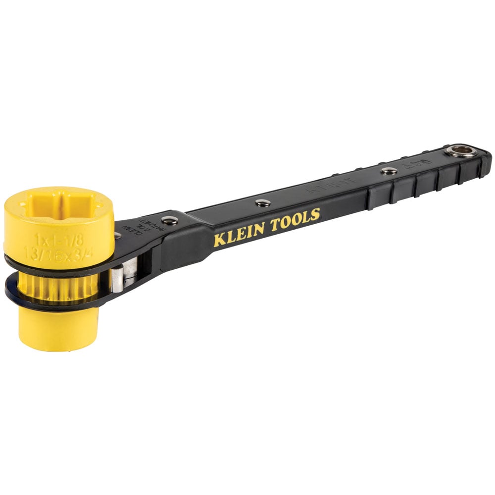 KT151T Double Linemans Box End Wrench, 1/2 in, 5/8 in, 3/4 in Bolt, 3/4 in, 1 in, 1-1/8 in Square Nut Wrench, 4 Points, 0 deg Offset, 13 in OAL, Steel, Black Oxide