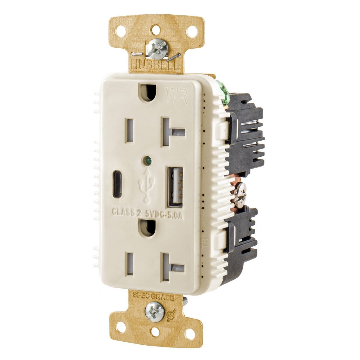 20A/125V Tamper Resistant/Weather Resistant Duplex Receptacle & Type A & C USB Ports, Light Almond