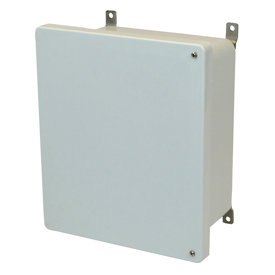 AM-Series Junction Box; 14.400 Inch Width x 8.130 Inch Depth x 16.270 Inch Height, Ultraguard; Fiberglass Reinforced Polyester, RAL 7035 Light Gray, Foot Mount, Hinged Screwed Cover