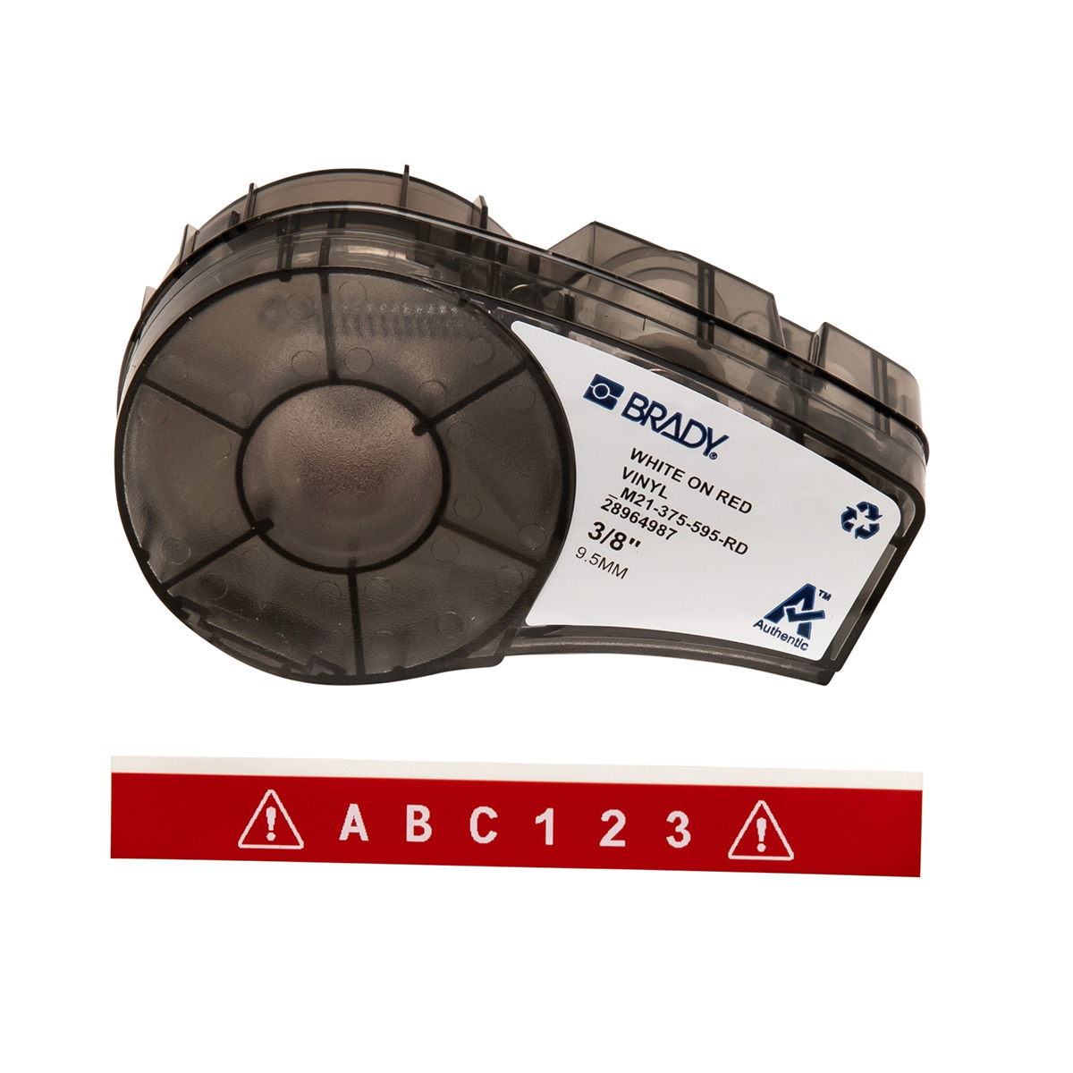 M21-375-595-RD BPM21 Label Marker Cartridge, 21 ft L x 3/8 in W, For Use With BMP 21 PLUS Portable Label Printers, IDPAL and LABPAL Handheld Label Maker, B-595 Vinyl, White on Red