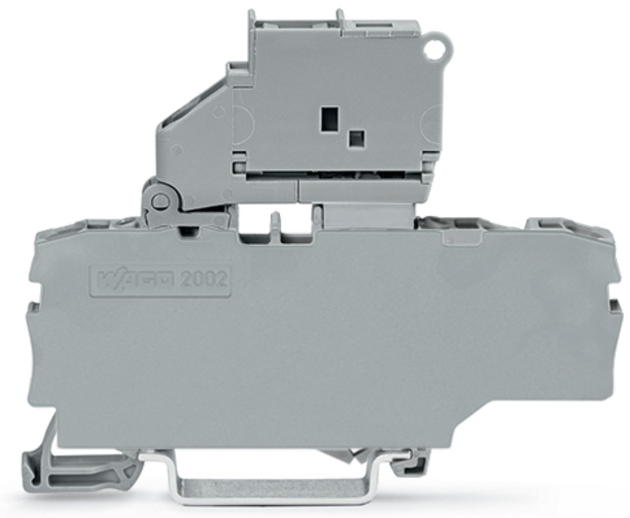 3-conductor fuse terminal block; with pivoting fuse holder; and end plate; for 5 x 20 mm miniature metric fuse; without blown fuse indication; for DIN-rail 35 x 15 and 35 x 7.5; 2.5 mm; Push-in CAGE CLAMP; 2,50 mm; gray