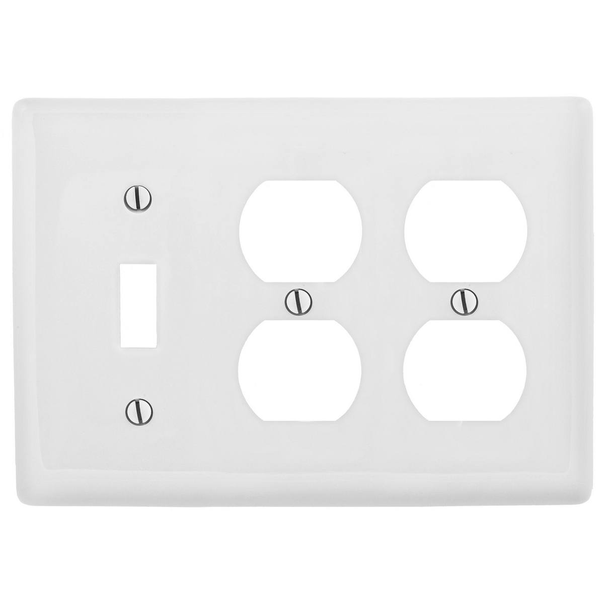 Wallplates and Box Covers, Wallplate, Nylon, 3-Gang, 1) Toggle 2) Duplex, White