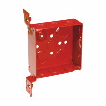Eaton Crouse-Hinds series Square Outlet Box, (2) 1/2", (2) 1/2", (1) 3/4" E, 4", VMS, Red, Conduit (no clamps), Welded, 1-1/2", Steel, (6) 1/2", (3) 1/2", (1) 3/4" E, 22.0 cubic inch capacity