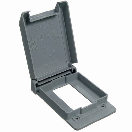 Vertical Mount Weatherproof GFCI Receptacle Box Cover, Length 4.75 Inches, Width 3.0 Inches, Thickness 0.78 Inches, Material Polycarbonate, Color Gray