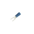 Vinyl Insulated Fork Terminal, Length .899 Inches, Width .310 Inches, Maximum Insulation .170, Bolt Size #8, Wire Range #16-#14 AWG, Color Blue, Copper, Tin Plated