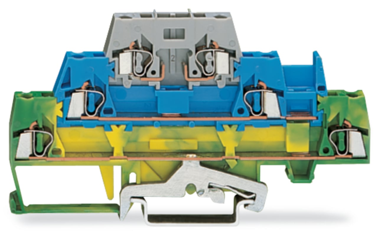 Triple-deck terminal block; for DIN-rail 35 x 15 and 35 x 7.5; 2.5 mm; CAGE CLAMP; 2,50 mm; green-yellow/blue/gray