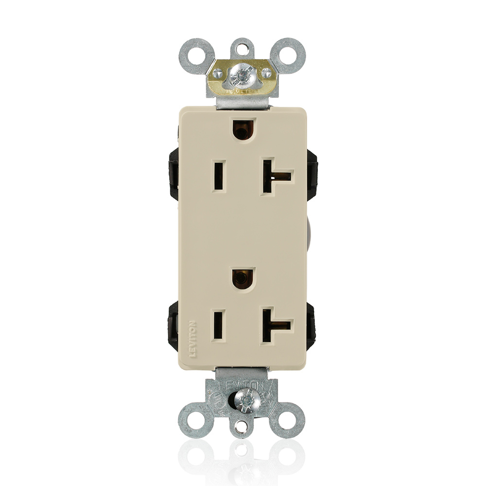20-Amp, 125-Volt, Decora Plus Duplex Receptacle, Commercial Grade, Straight Blade, Self Grounding, Ivory