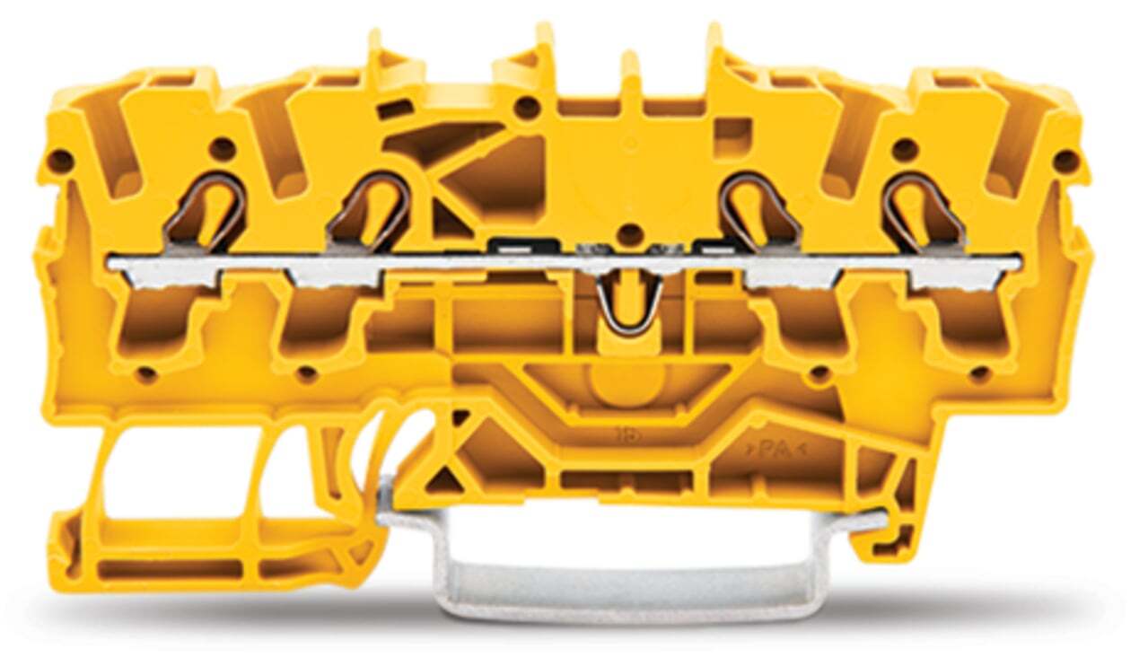 4-conductor through terminal block; 2.5 mm; suitable for Ex e II applications; side and center marking; for DIN-rail 35 x 15 and 35 x 7.5; Push-in CAGE CLAMP; 2,50 mm; yellow
