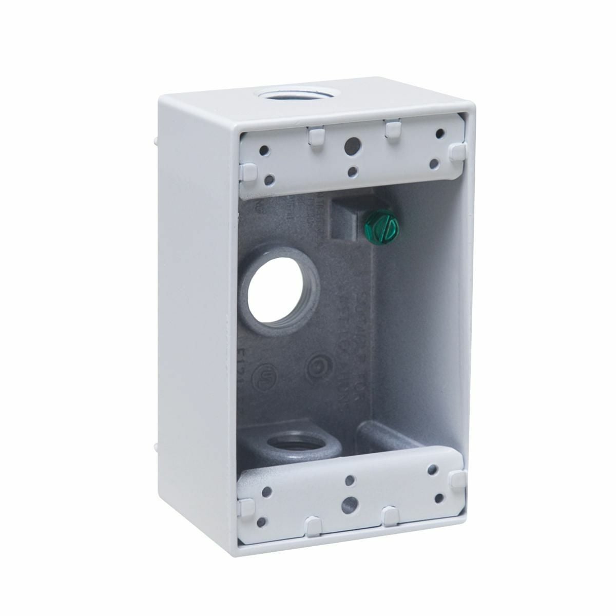 1-Gang Weatherproof Box, Three 1/2 in. Threaded Outlets, White