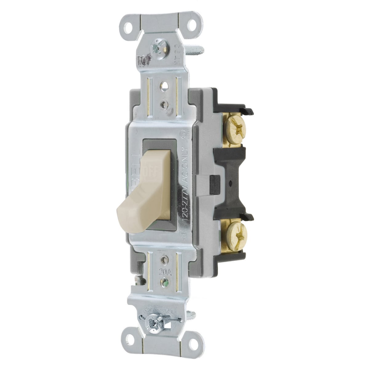 Toggle Switch, Commercial Grade, Double-Pole, 20A 120/277V AC, Back and Side Wired