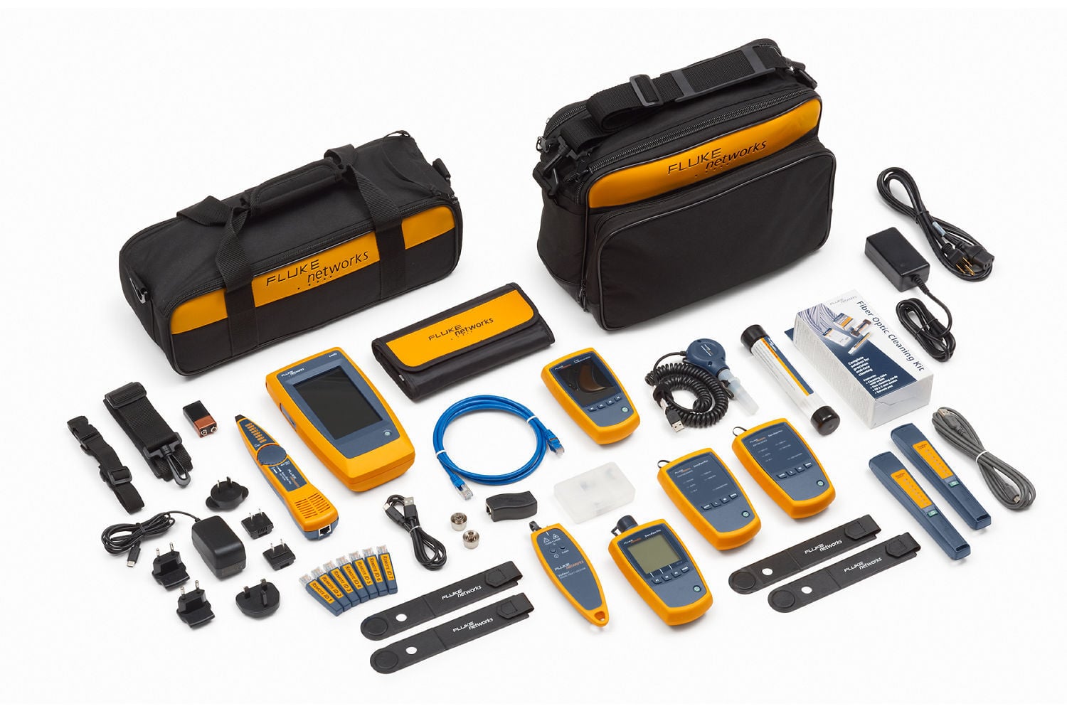 Network Troubleshooting Professional Kit supports performance testing, tracing and troubleshooting of copper and fiber optic cables, switch and network connectivity, fiber inspection and cleaning.