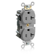 20-Amp, 125-Volt, Narrow Body Duplex Receptacle, Straight Blade, Fed Spec Commercial Grade, Lev-Lok, Self Grounding, Gray