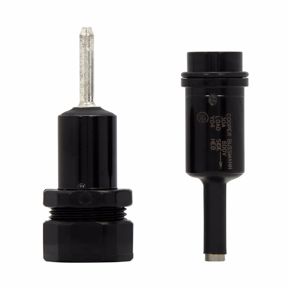 Eaton Bussmann series HEB inline fuse holder, 600V, 30A, Loadside: Copper crimp #8-16; (2) #12-16, Lineside: Copper solid, Single-pole