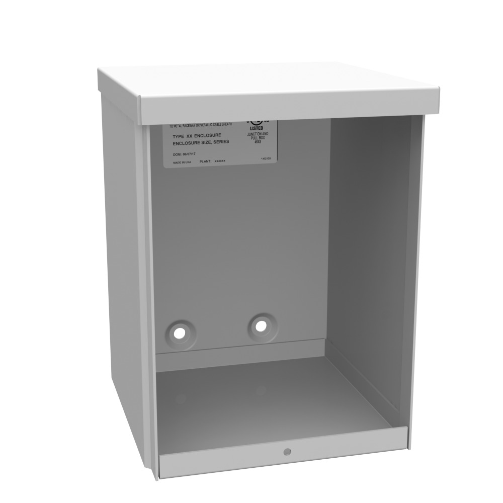 8x6x6 Screw Cover Type 3R UL Listed Steel No Knockouts ANSI 61 Gray Quad D Knockout for Lock Emboss Mounting Holes in Back