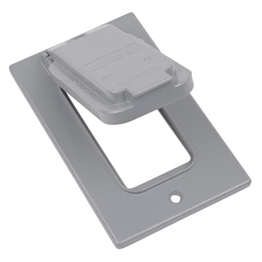 Single Gang Weatherproof Receptacle Cover, Silver, Zinc Alloy, 1 GFI Receptacle Vertical, Device Mount, Pack of 20