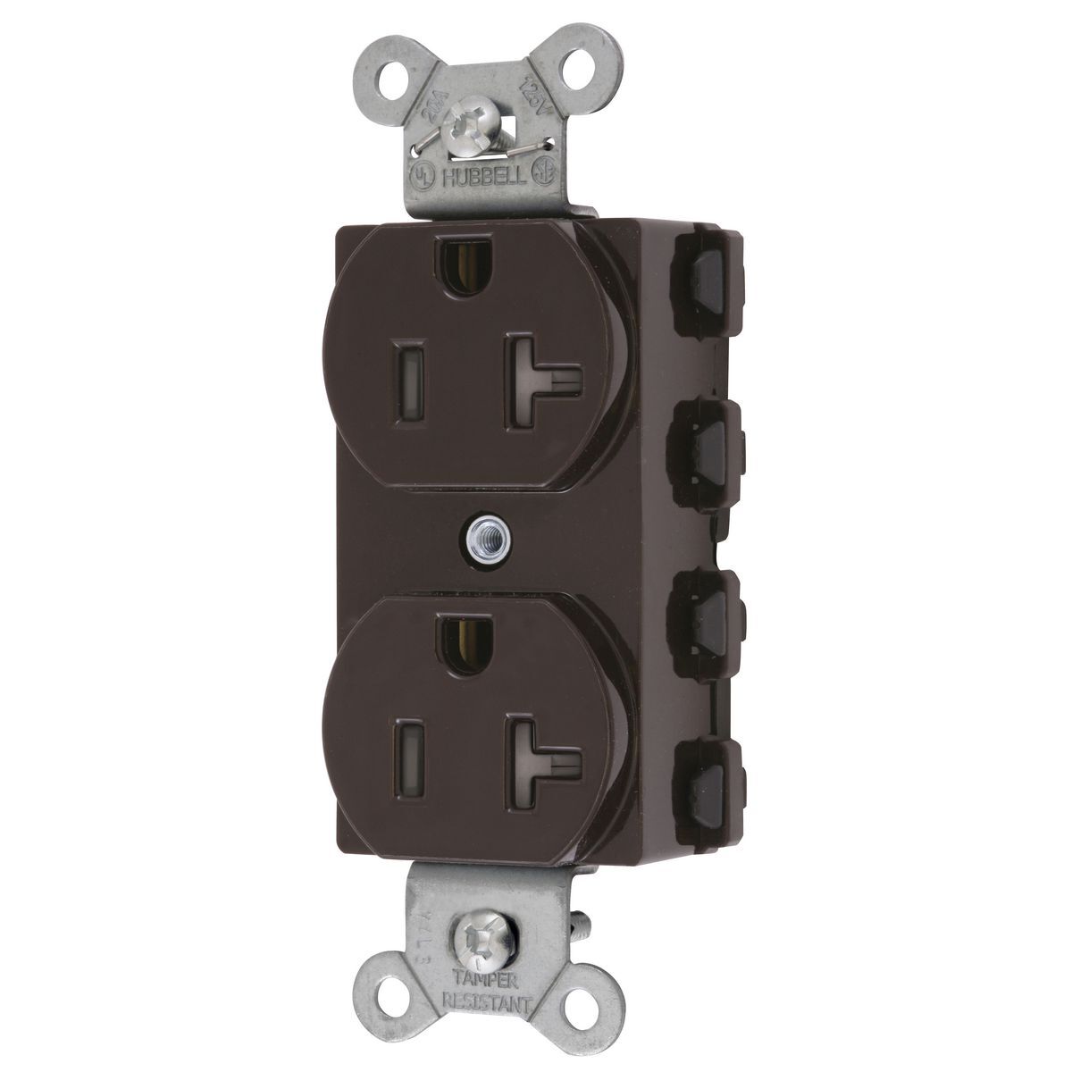 Straight Blade Devices, Receptacles, Duplex, SNAPConnect, Tamper Resistant, 20A 125V, 2-Pole 3-Wire Grounding, 5-20R, Nylon, Brown, USA