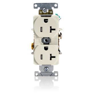 20 Amp, 125 Volt, NEMA 5-20R, 2P, 3W, Duplex Receptacle, Tamper-Resistant, Straight Blade, Fed Spec, Heavy Duty Industrial Specification Grade, Self-Grounding, Back & Side Wired, Steel Strap  LIGHT ALMOND