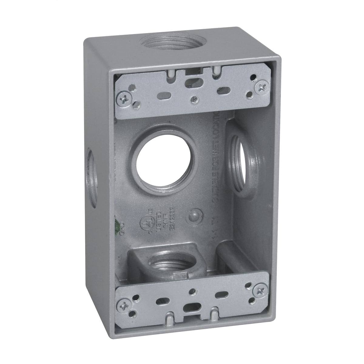 1-Gang 5-Hole 3/4 in. Outlet Box with Side Lug - Silver