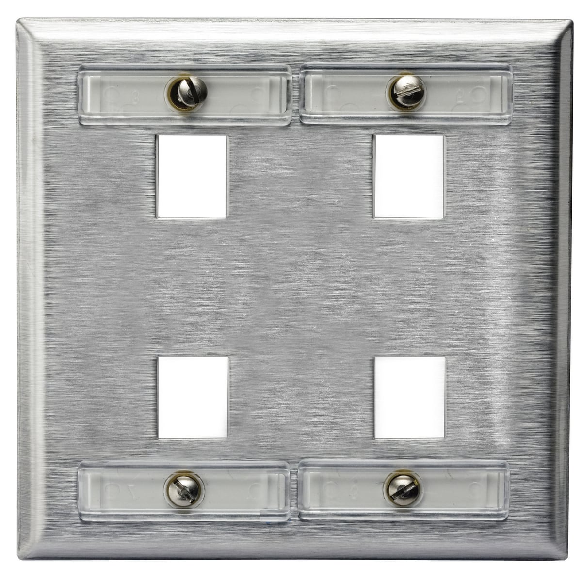 Plates, 2-Gang, 4-Port, Unloaded, With Label Field, Stainless Steel