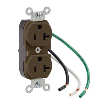 20-Amp, 125-Volt, Slim Body Duplex Receptacle, Straight Blade, Commercial Grade, Leaded, Brown