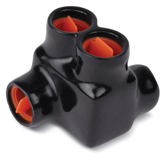 AMT Splice Offset, 2-Port, PVC Insulated, Wire Range 250 kcmil-10 Str, Length 2.12 Inches, Width 2.63 Inches, Height 2.13 Inches, Hex Size 5/16