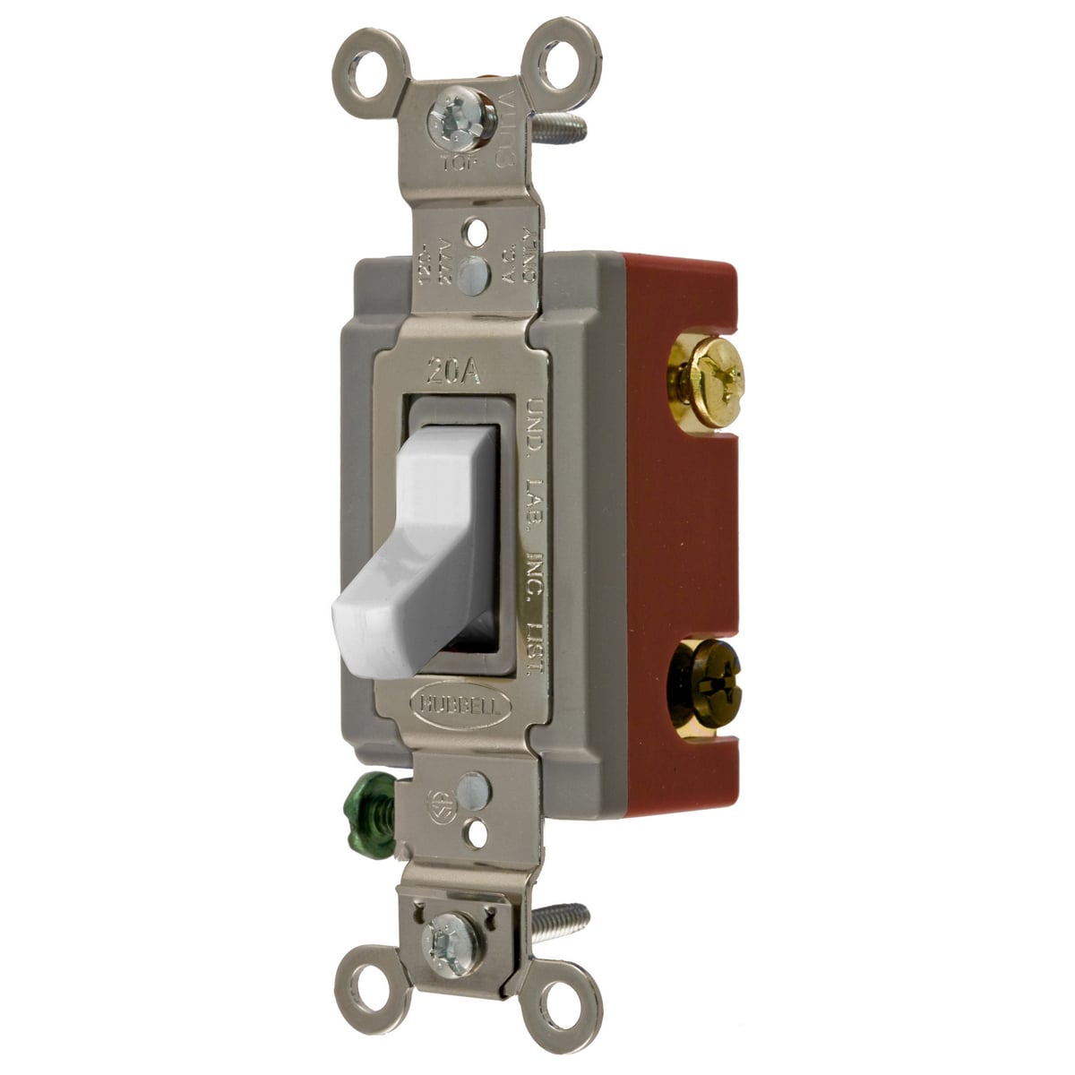 Switches and Lighting Controls, Extra Heavy Duty Industrial Grade, Toggle Switches, General Purpose AC, Three Way, 20A 120/277V AC, Back and Side Wired, Office White Toggle