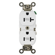 20-Amp, 125-Volt, Wide Body Duplex Receptacle, Straight Blade, Industrial Grade, Self Grounding, Weather Resistant, White