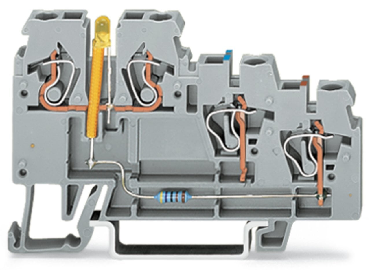 3-conductor sensor terminal block; LED (yellow); for NPN-(low-side) switching sensors; 2.5 mm; CAGE CLAMP; 2,50 mm; gray