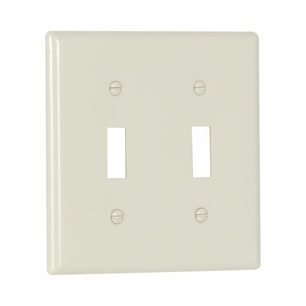 Eaton Toggle wallplate, Lt. Almond, Toggle Cutout, Nylon, Two- gang, Standard