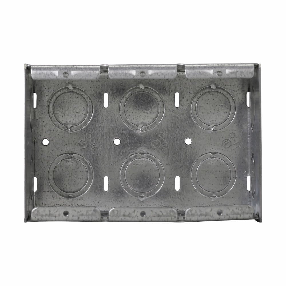 Eaton Crouse-Hinds series Masonry Box, (6) 1/2", (6) 3/4", 2-1/2", (3) 1/2", (3) 3/4", Steel, Three-gang, (2) 1/2", (2) 3/4", 46.5 cubic inch capacity