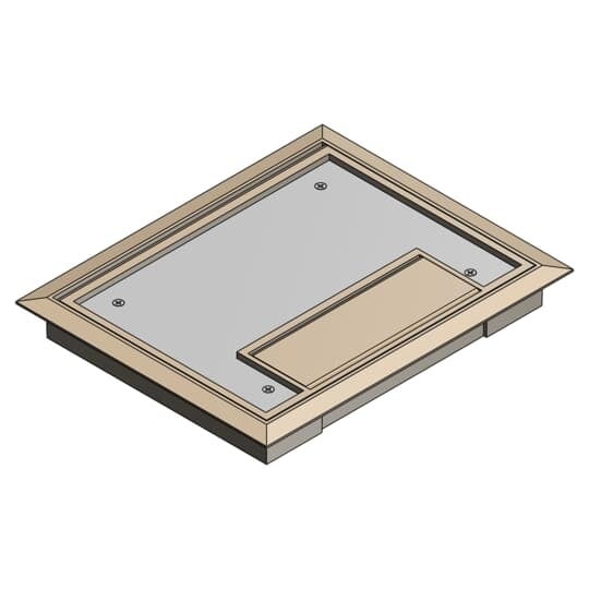 Non-metallic MopTite floor box cover with steel reinforced plate and beige flange.