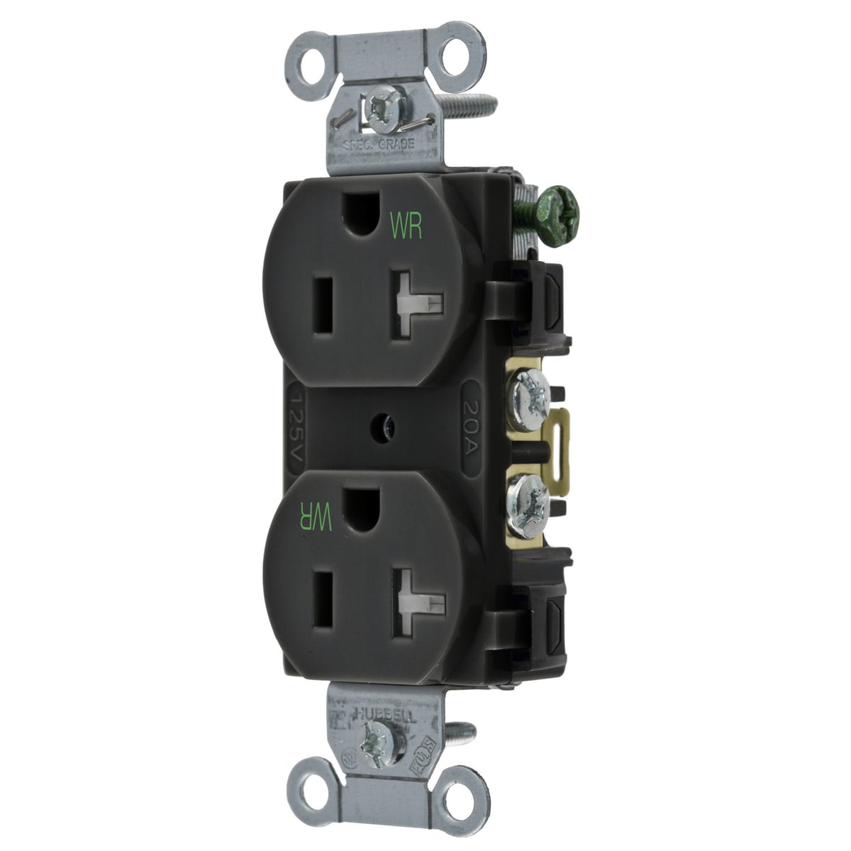 Straight Blade Devices, Receptacles, Tamper-Resistant Duplex, Commercial/Industrial Grade, 2-Pole 3-Wire Grounding, 20A 125V, 5-20R, Black, Single Pack.