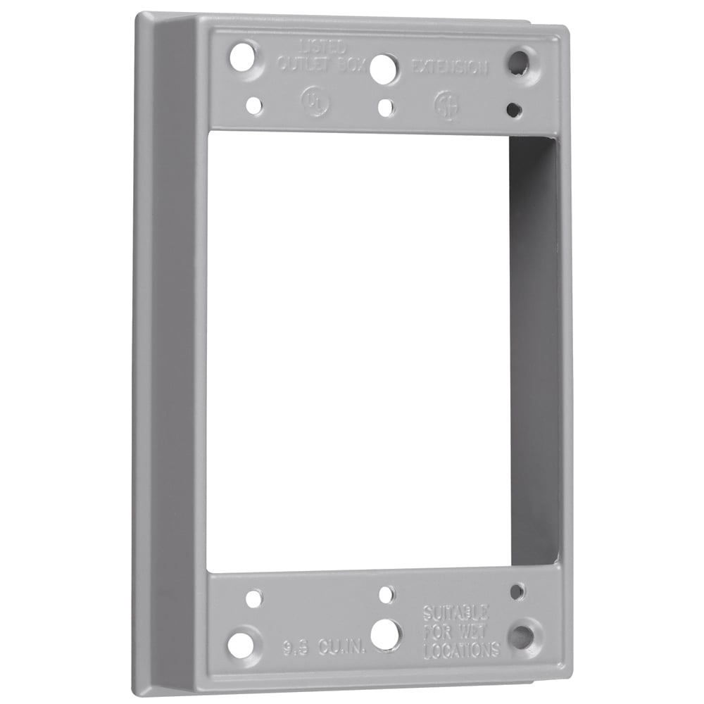 Weatherproof 1 Gang Extension Ring, 9.5 Cu. In., 2.75 x 4.5 x 1, Gray