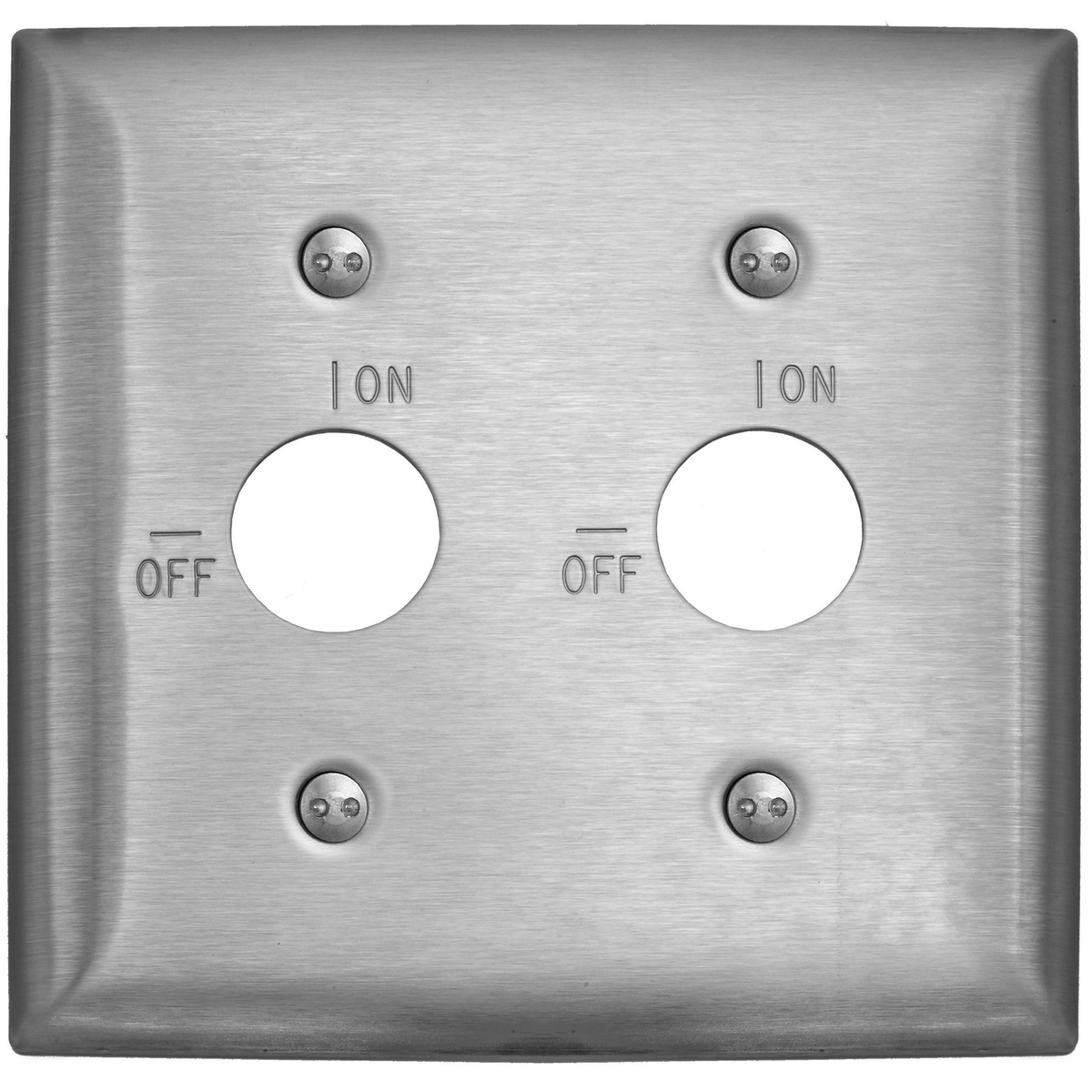 Wallplates and Boxes, Metallic Plates, 2- Gang, 1) Security Opening, Standard Size, Stainless Steel, Engraved On/Off