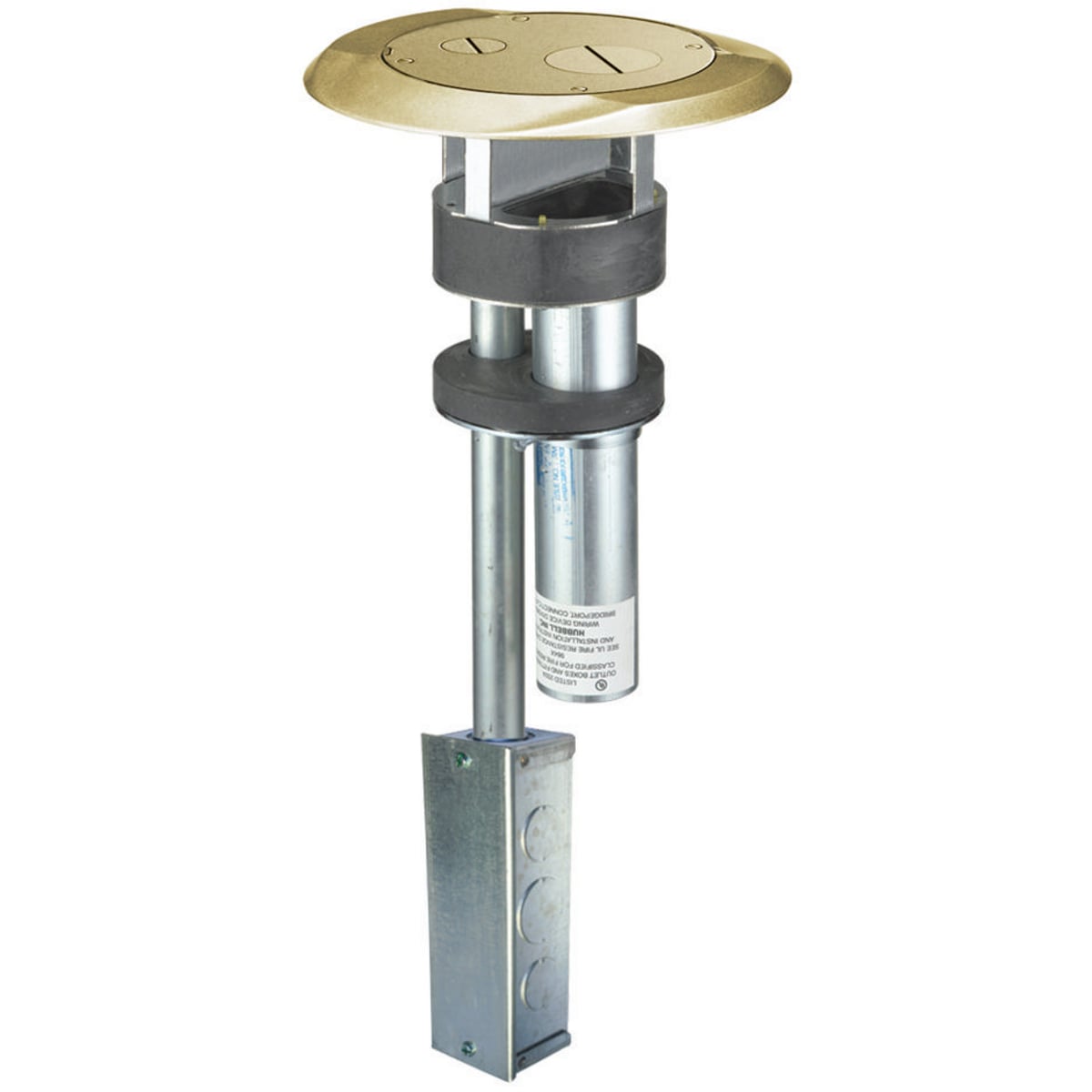 SystemOne, Fire-Rated Poke-Through, One-Piece, Furniture Feed, with Painted Brass Cover and junction Box