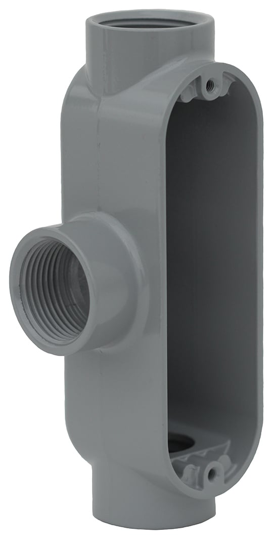 T Style Conduit Body, 1/2 in. hub size, Wall mounting, Die Cast Copper Free Aluminum material, Threaded connection