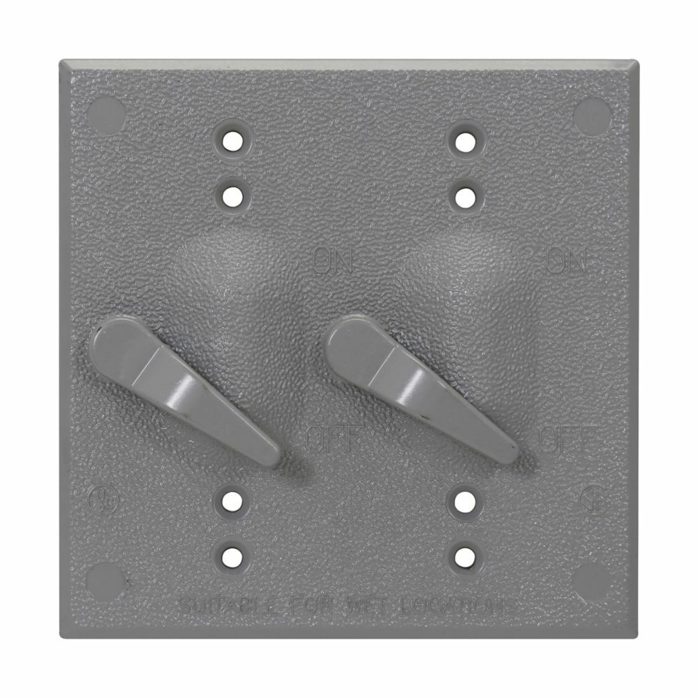Eaton Crouse-Hinds series weatherproof toggle switch cover, Aluminum, Two-gang, With two 15A/125V single-pole switches