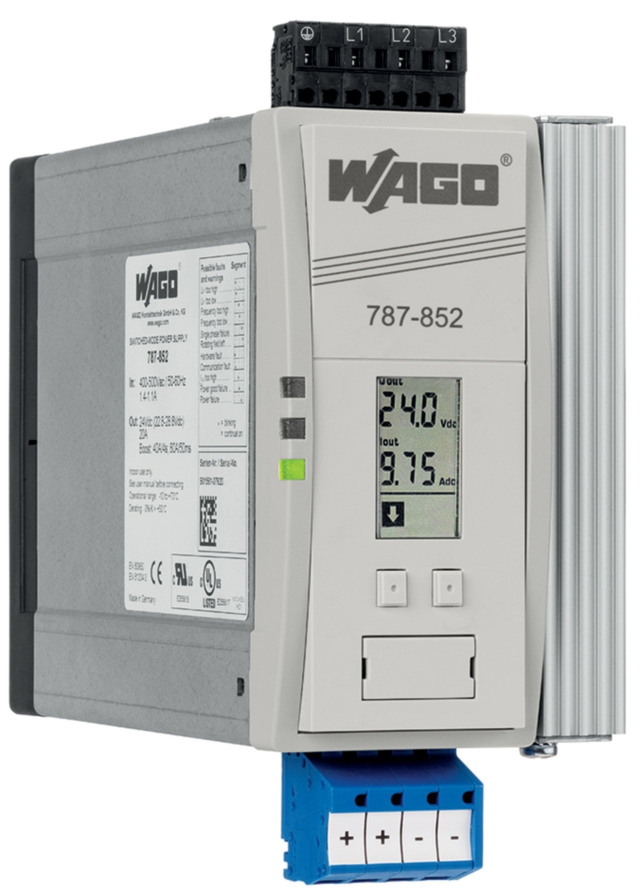 Switched-mode power supply; Pro; 3-phase; 24 VDC output voltage; 20 A output current; TopBoost + PowerBoost; LineMonitor; DC OK signal; 2,50 mm
