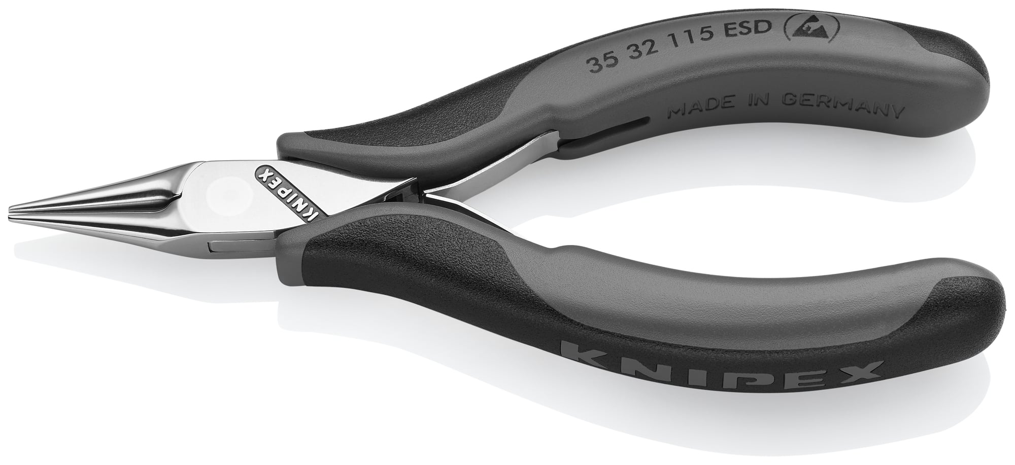 Electronics Pliers-Round Tips, ESD Handles, 4 1/2 in., Multi-Component, Polished, Round Jaws