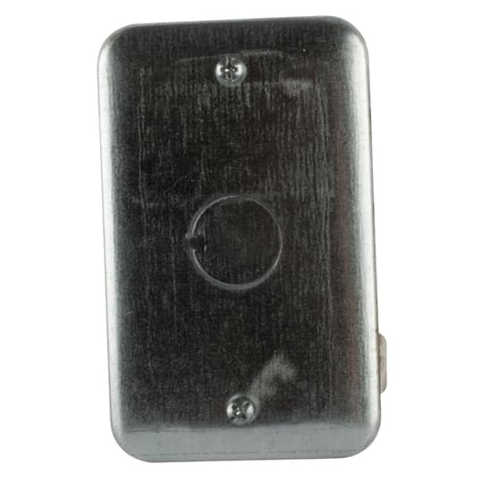 Single Gang Utility Box Cover, 4-1/8 Inch Long x 2-1/2 Inch Wide x 3/16 Inch Raised, Pre-Galvanized Steel, For Single Receptacle with 1-13/32 Inch Diameter Hole