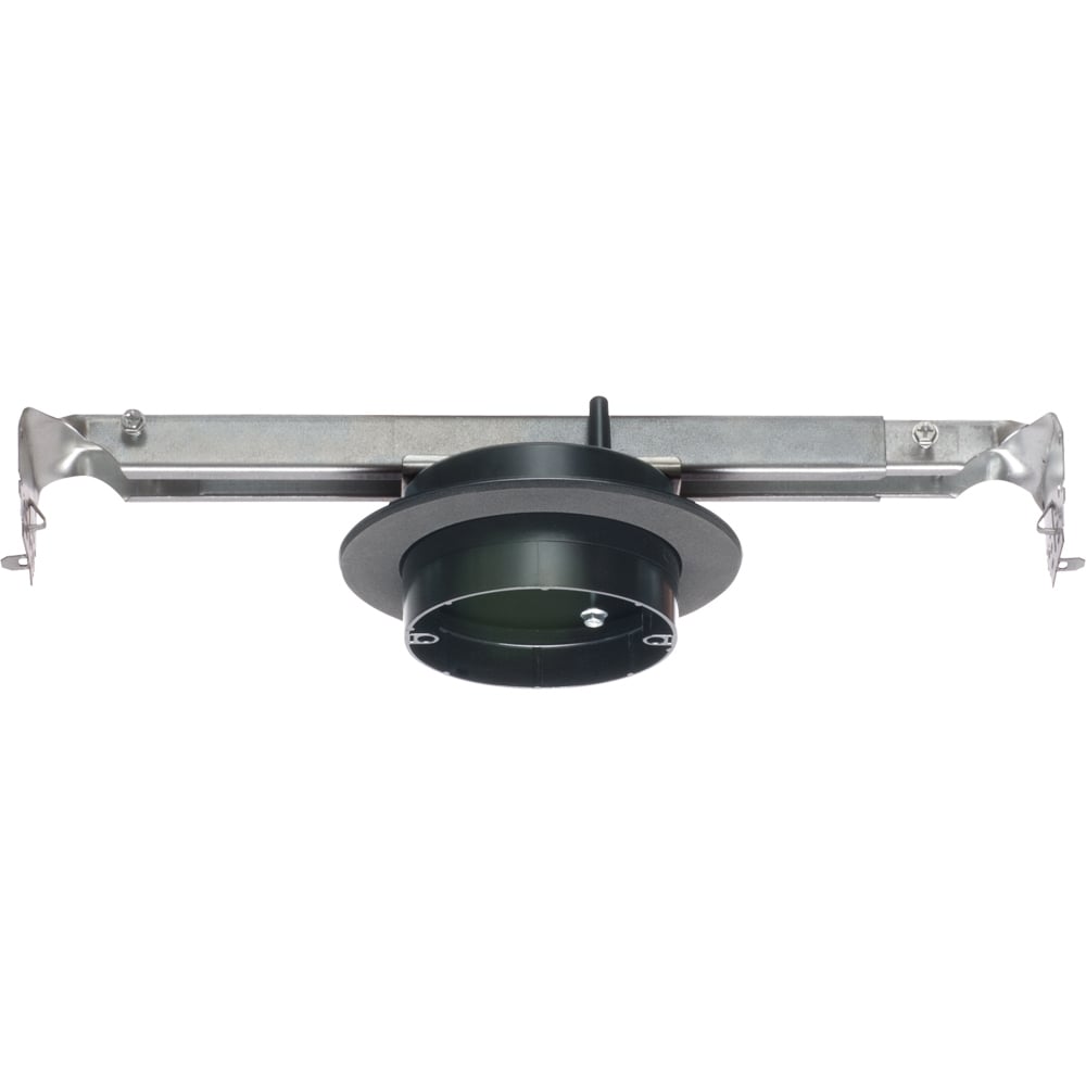 Plastic vapor box with adjustable steel bracket for fans and fixtures in new construction. Flange forms a protective barrier against air infiltration. 18.3 cu. in. 70lb fan rated at 24" on center. 110lb fan rated at 16" on center, 90lb rated fixture on 24" on center. 150lb at 16" fixture rated.