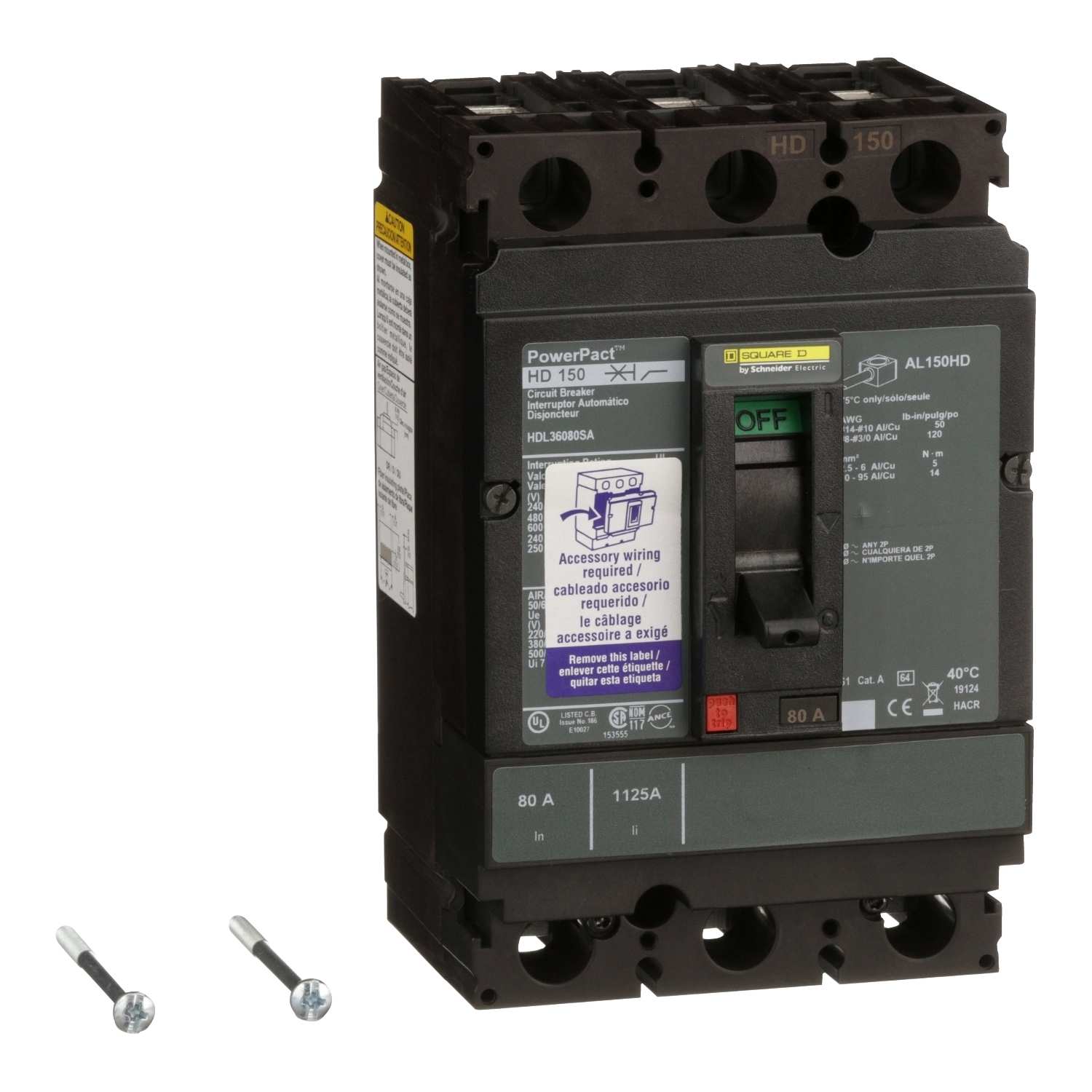 HDL36080SA Molded Case Circuit Breaker, 80 Amp, 3 Pole, 600V